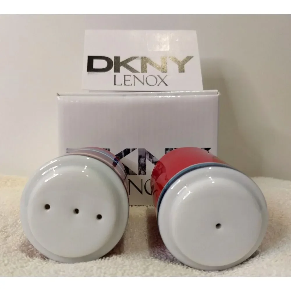 Lenox DKNY Urban Essentials Cherry Salt & Pepper Shakers Stackable Red - Stripes